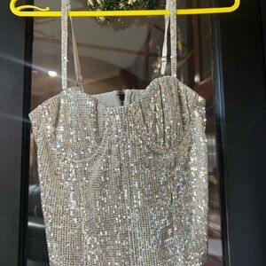 Alice + Olivia Cream Sequin Top